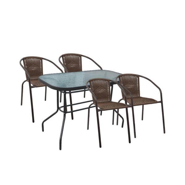 Σετ τραπέζι κήπου 100x60εκ καφέ με 4 καρέκλες