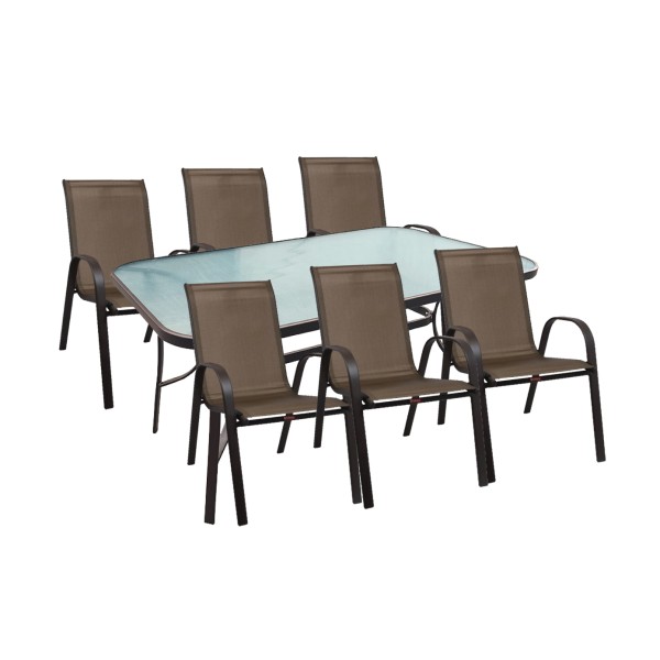 Σετ τραπέζι κήπου 160x90εκ καφέ με 6 καρέκλες textilene